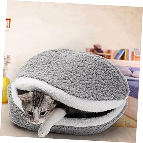 Warm Detachable Cat Bed House Cushion Cozy Half-Covered Sleeping Bag for Pets Grey Removable Cushion for Easy Cleaning for Use