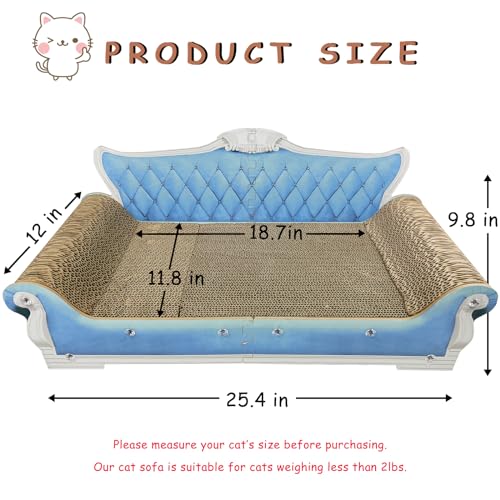Luxury Cardboard Cat Scratcher Sofa Bed, Couch Shaped Scratching Board, Scratch Lounge with Catnip, Cat Scratcher for Indoor Cats Large Blue 25.4" Large - color: Blue Sofa