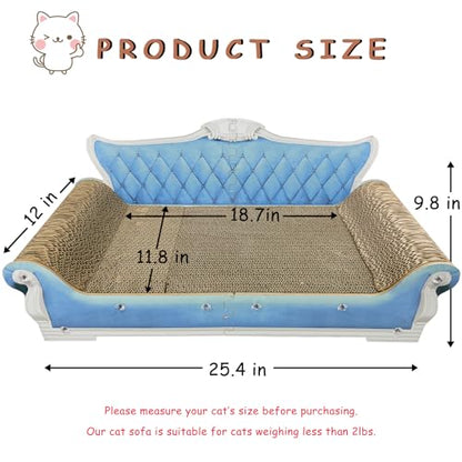 Luxury Cardboard Cat Scratcher Sofa Bed, Couch Shaped Scratching Board, Scratch Lounge with Catnip, Cat Scratcher for Indoor Cats Large Blue 25.4" Large - color: Blue Sofa