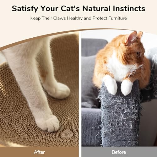 FUKUMARU Cardboard Cat Scratcher Bed, 2-in-1 Oval Cat Scratch Pad, Cats Scratching Board Lounge Bed Indoor, Durable Modern Kitty Scratcher Bowl, Cats Scratch Furniture Protector, Wood Color - color: Wood