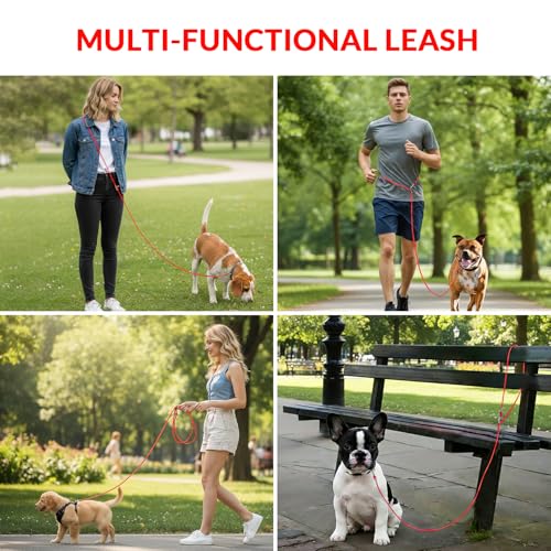 8.2ft Hands Free Dog Leash,Versatile Waist & Crossbody Lead for Medium Dogs,Waterproof & Adjustable for Running Jogging Walking, 360° Swivel Metal Buckle (Red) - color: Red