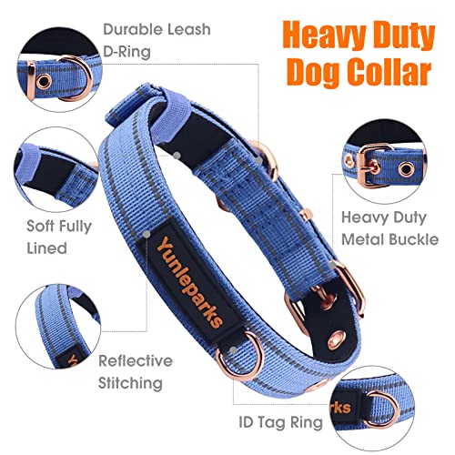 Neoprene Padded Dog Collar, Nylon Collar for Small to Large Dogs, Heavy Duty with Metal Buckle, Reflective(Large, Blue) - color: Blue, size: Large (Pack of 1)