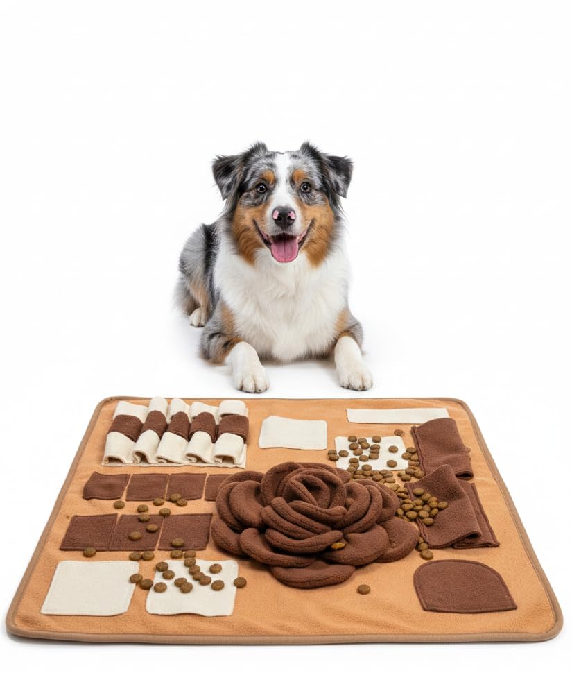 Snuffle Mat for Dogs – Interactive Feeding Mat for Slow Eating, 23.6 in x 23.6 in, Mental Stimulation & Boredom Relief (Beige Brown) - color: Beige Brown