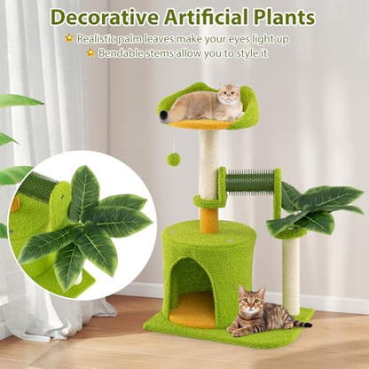 PETSITE Palm Cute Cat Tree, 31 Inches Tall with Sisal Scratching Posts, Condo, Dangling Ball, and Self Groomer, Ideal for Indoor Small & Medium Cats (19 x 13 x 31 inches) - size: 19 x 13 x 31 inches