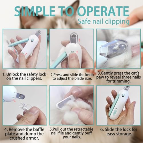 Cat Nail Clipper, Cat Nail Trimmer with Adjustable 3-Size Trimming Hole & Hidden Nail File, Anti-Splash Claw Cutter with Debris Catcher for Kittens, Cats & Small Pets Home Grooming