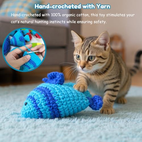 Catnip Fish Toy - Hand-Crocheted with Real Catnip & Bell, Interactive Kicker Toy for Cats Kitten, Soft & Safe for Biting - color: Tropical fish