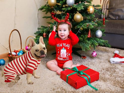 Dog Christmas Pajamas for Large Dogs, Cotton Thermal Dog Pjs Jumpsuit with Cover Legs Christmas Puppy Clothes, Striped Onesie Suit for Small Medium Large Dogs (Large, Redwhite) - size: Large