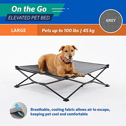 Coolaroo On-The-Go Elevated Dog Bed - Foldable Pop-Up Travel Dog Bed with Breathable, Moisture-Resistant Fabric, Carry Bag Included, Lightweight & Portable, Steel Gray, Large - color: Steel Grey, style: Large