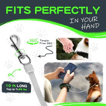 UFO Retractable Dog Leash Hands Free Wearable Dog Leash with Poop Bag Holder One-Handed Brake Pause Lock 360° Tangle Free 10ft for Up to 66lbs Medium Small Dogs (Black/Green) - color: Black/Green