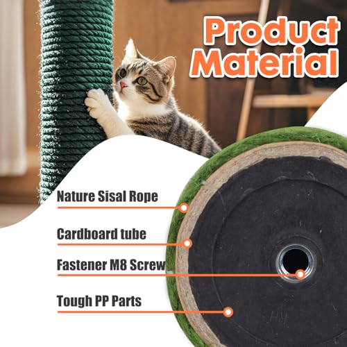 PowerKing Natural Sisal Replacement Scratching Post, 15.7'' 2 Pieces M8 Cat Scratch Post Refill Pole Parts for Refurbishment, Include Screws (Green) - color: Green, size: 15.7''+15.7'' (2.67''Thick)
