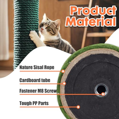 PowerKing Natural Sisal Replacement Scratching Post, 15.7'' 2 Pieces M8 Cat Scratch Post Refill Pole Parts for Refurbishment, Include Screws (Green) - color: Green, size: 15.7''+15.7'' (2.67''Thick)