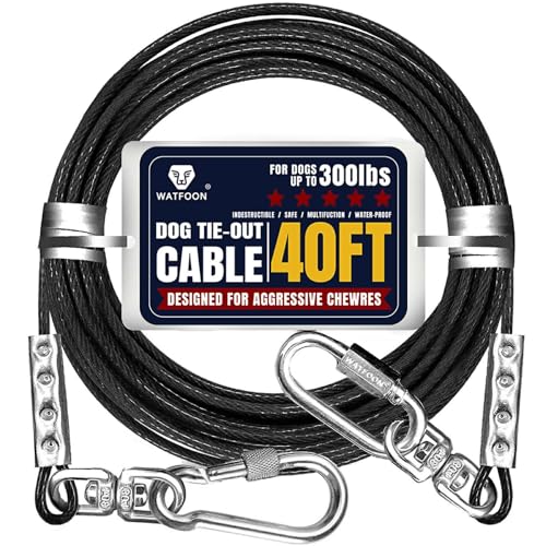Tie Out Cable for Dogs Up to 300lbs,40ft Extra Strong 1000lbs Break Strength Tie-Out Tether Trolley Training Lead,Dog Run Cable for Yard Garden Park Camping Outside (Reflective Black, 300lbs 40ft) - color: Reflective Black, size: 40 ft