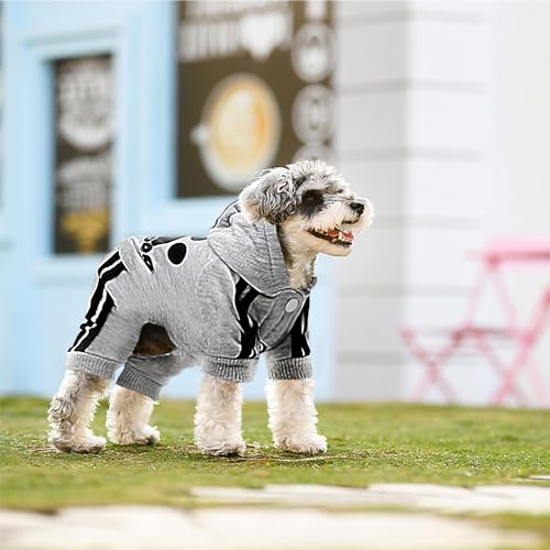 Dog Hoodie 4 Legs Jumpsuit for Small Dogs Puppy Clothes Dog Pullover Sweatshirt Cotton Doggie Winter Coat Cat Apparel (Small, Grey) - color: Grey, size: Small