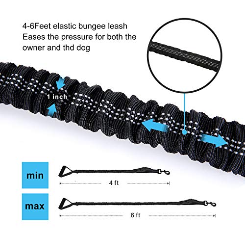 6FT Highly Reflective Heavy Duty Elastic Bungee Medium and Large Dog Leash Shock Absorbing with Comfortable Padded Handle and Traffic Handle Suitable for Training - color: Black