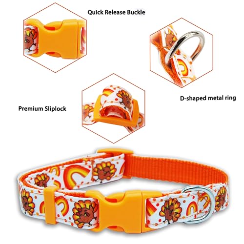 Thanksgiving Dog Collar with Bow Tie,Turkey and Rainbow Pattern Holiday Pet Collar Set for Small Medium Large Dogs, Adjustable Festive Fall Puppies - color: Thanksgiving Turkey, size: Medium-(12.5-20") Neck * 3/4" Wide