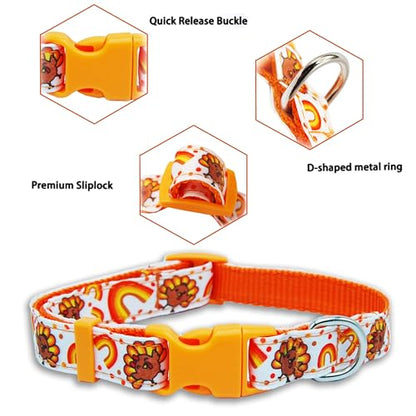 Thanksgiving Dog Collar with Bow Tie,Turkey and Rainbow Pattern Holiday Pet Collar Set for Small Medium Large Dogs, Adjustable Festive Fall Puppies - color: Thanksgiving Turkey, size: Medium-(12.5-20") Neck * 3/4" Wide