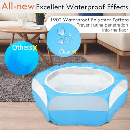 Pawaboo Small Animals Playpen, Waterproof Small Pet Cage Tent with Zippered Cover, Portable Outdoor Yard Fence with 3 Metal Rod for Chick/Kitten/Puppy/Guinea Pig/Rabbits/Hamster/Chinchillas,Light Blue - color: C-Light Blue