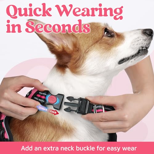 rabbitgoo Dog Harness Medium Sized, No Pull Dog Vest with 3 Buckles, Adjustable Soft Padded Pet Harness with Easy Control Handle and Reflective Strips, Pink, M - color: Pink, size: Medium