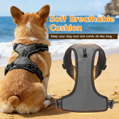 No Pull Dog Harness, No Chock Reflective Adjustable Soft Padded Pet Vest with Easy Control Handle, Easy Wearing with Stylish, Reinforced Knot, 2 Buckles - color: Gray, size: X-Small