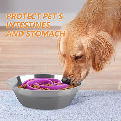 Slow Feeder Dog Bowls Insert, Animire Soft Silicone Slow Eating Dog Food Bowl for Small, Medium and Large Dogs, Compatible with Regular and Elevated Bowls - color: Purple, size: M