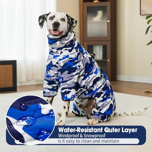 Four Legged Dog Winter Coat for Small Dogs, Warm Puppy Onesie Clothes Christmas, Reflective Turtleneck Dog Jacket with Buckles & D-Rings, Puffer Cold Weather Coat Zipper - color: Blue Camo, size: XX-Large