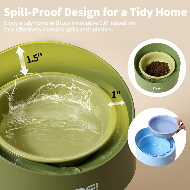 Ceramic Elevated Cat Bowls, Adjustable Raised Double Bowls Set, Pet Bowl with Anti Slip Rubber Pad, Leak-Proof, Stress Neck Free Food & Water Bowls for Small Dogs Geen - color: SR-Green 2 sets