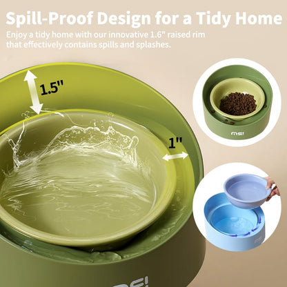 Ceramic Elevated Cat Bowls, Adjustable Raised Double Bowls Set, Pet Bowl with Anti Slip Rubber Pad, Leak-Proof, Stress Neck Free Food & Water Bowls for Small Dogs Geen - color: SR-Green 2 sets