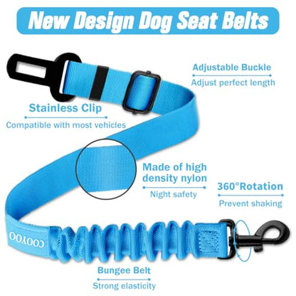 Dog Seat Belt, Durability Retractable Dog Car Harness Adjustable Dog Seat Belt for Vehicle Nylon Pet Safety Seat Belts Heavy Duty & Elastic - color: Set 01 Pack B-Blue