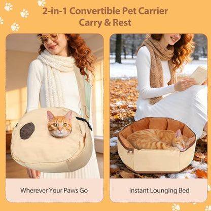 2-in-1 Convertible Pet Sling Carrier & Bed - with Breathable Mesh, Adjustable Strap & Pocket，for Travel, Vet Visit & Home Use, Up to 22lbs (KAKI) - color: KAKI