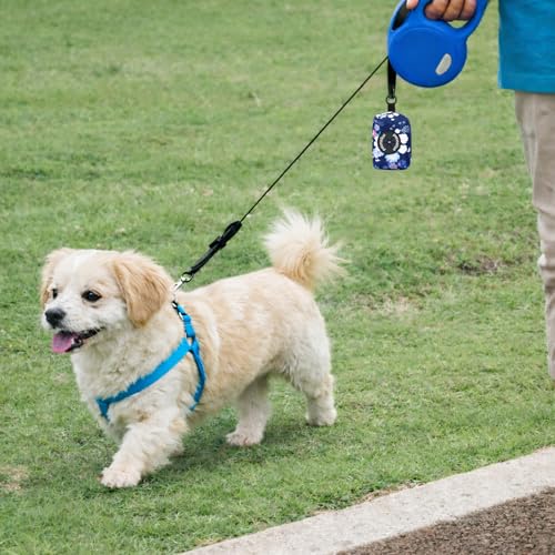 Dog Poop Bag Holder Leash Attachment, Dog Waste Bag Dispenser Zippered Pouch, Fits Any Dog Leash, Includes Free Roll of Dog Bags, Poop Bag Dispenser - 2 Packs, Mixed Blue & White - color: Dark Blue & White