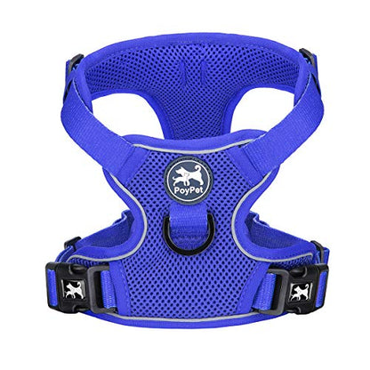 PoyPet Reflective Soft Breathable Mesh Dog Harness Choke-Free Double Padded Vest with Adjustable Neck and Chest(Royal Blue,S) - color: Royal Blue, size: S