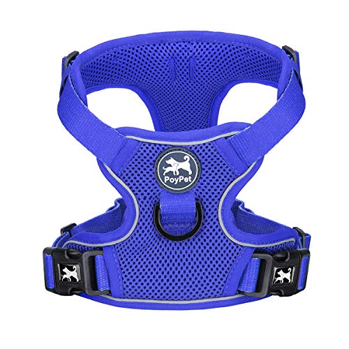 PoyPet Reflective Soft Breathable Mesh Dog Harness Choke-Free Double Padded Vest with Adjustable Neck and Chest(Royal Blue,S) - color: Royal Blue, size: S