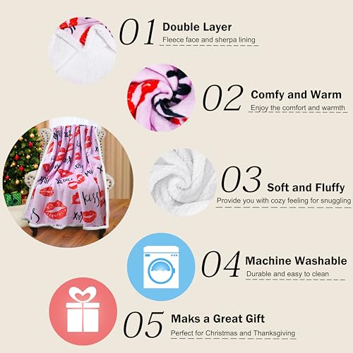 Catalonia Lips Print Sherpa Fleece Throw Blanket, Soft Mink Plush Couch Blanket, Fuzzy Fluffy Comfy Warm Throws, Comfort Caring Gift, 50x60 inches - color: Kiss Hot Pink, size: 50"x60"