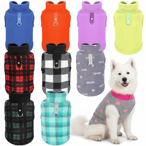 Reginary 10 Pack 3X-Large Dog Sweaters Fleece Pet Dog Clothes with Leash Ring Soft Warm Winter Puppy Plaid Shirt(Stylish) - size: 3X-Large,19.8-24.2 lb, style: Stylish