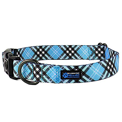 Max and Neo Plaid Pattern NEO Dog Collar - We Donate a Collar to a Dog Rescue for Every Collar Sold (Blue, Small) - color: Blue Plaid, size: Small