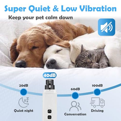 Dog Nail Grinder, Electric Pet Nail Grinder with 2 Speed Digital USB Rechargeable Dog Nail Trimmer Nail Claw Clippers with LED Lighting Quiet Paws Grooming for Medium Small Dogs Pet