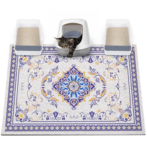 Glittme Cat Litter Mat with Non-Slip Bottom Litter Box Mat 47"X35" Litter Trapping Mat Easy to Clean Washable Cat Food Mat for Kitty,XXL - color: Blue, size: 47"x35"