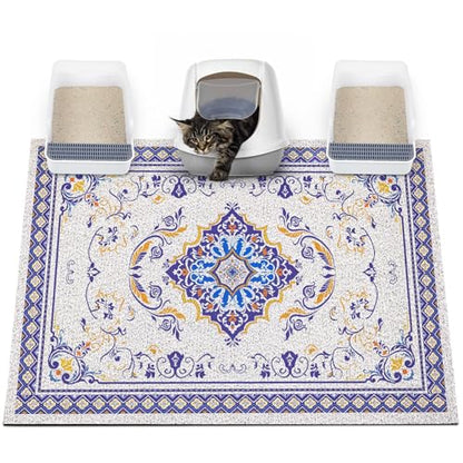 Glittme Cat Litter Mat with Non-Slip Bottom Litter Box Mat 47"X35" Litter Trapping Mat Easy to Clean Washable Cat Food Mat for Kitty,XXL - color: Blue, size: 47"x35"