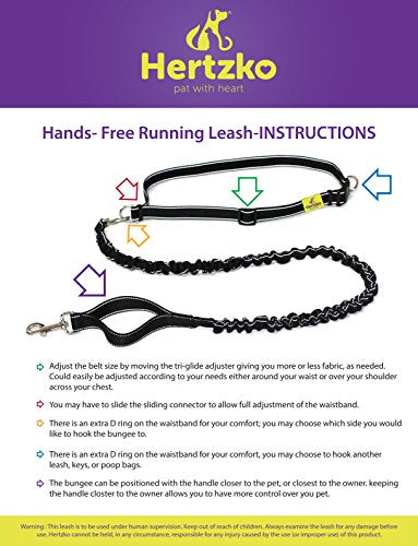 Hertzko Hands Free Dog Leash Great Running Leash for m=Medium to Large Dogs - Strong, Durable and Weather Resistant Nylon Bungee Leash (36 inches Bungee)