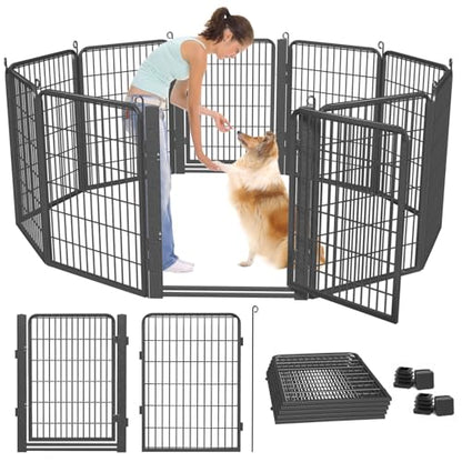 Low Threshold Dog Playpens Fence Indoor, 40 inch 10 Panels Heavy Duty Metal Outdoor Pet Playpen for Large/Medium/Small Dogs, Tall Dog Play Exercise Pens Outside - color: 10 Panels-40 Inch