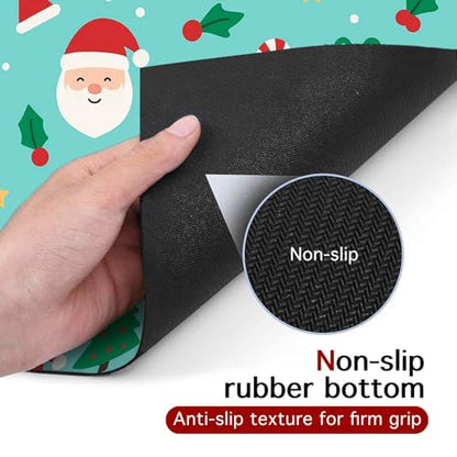 HOMETITUTE Cute Christmas Themed Pet Food Mat Green Santa Print Dog Feeding Mat Non Slip Mats for Cat Food and Water Bowls 20" x 12" Dog Bowl Mats Pets Placemat Easy Clean Christmas Pet Supplies - color: Green