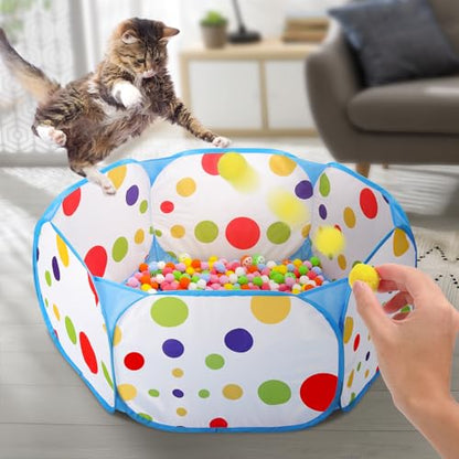 Palksky Ball Pit with 210 Toy Balls and 4 Spring Toys - Interactive Cat Toys for Bored Indoor Cats Self Play, Enrichment Toy for Fun and Exercise - style: Cat Toys ( without Ball Launcher )