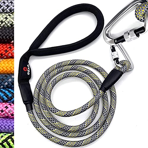 Heavy Duty Dog Leash with 1100LB Rated Locking Carabiner – 6FT Climbing-Inspired Reflective Rope Leash for Large & Medium Dogs that Pull – Padded Handle (Grey) - color: Grey