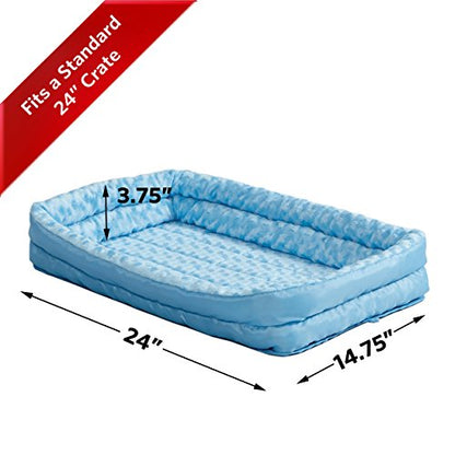 MidWest Homes for Pets Small QuietTime Double Bolster Pet Bed, Blue Plush 24-Inch Crate Mat with Stacked Bolsters, Machine Washable, Secure Fit with Elastic Straps - color: Blue Plush, size: 24-Inch