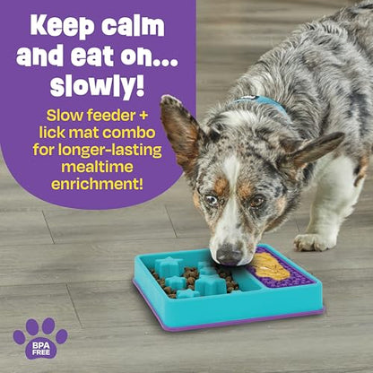 Brightkins Square 2-in-1 Slow Feeder Bowl and Lick Mat - Slow Feeder Dog Bowls, Dog Bowls for Fast Eaters, Interactive Puppy Bowl, Cat Food Puzzle, Puzzle for Dogs, Pet Dishwasher Safe Lick Mat - style: Slow Feeder & Lick Mat