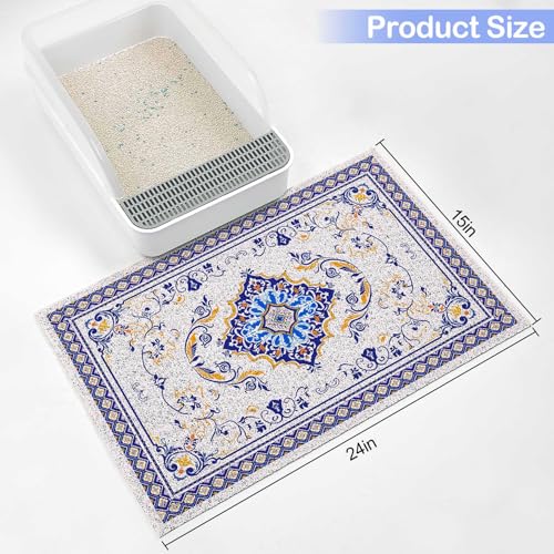 Glittme Cat Litter Mat with Non-Slip Bottom Litter Box Mat 24"x15" Litter Trapping Mat Easy to Clean Washable Cat Food Mat for Kitty,S - color: Blue, size: 24"x15"