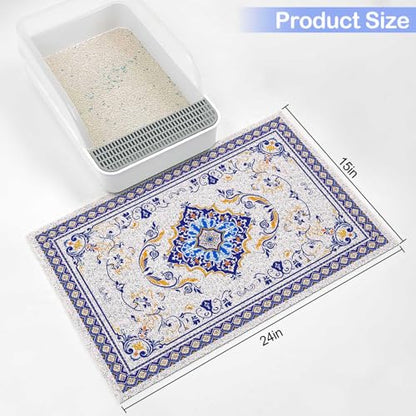 Glittme Cat Litter Mat with Non-Slip Bottom Litter Box Mat 24"x15" Litter Trapping Mat Easy to Clean Washable Cat Food Mat for Kitty,S - color: Blue, size: 24"x15"