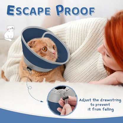 Cat Cone Collar Soft to Stop Licking, Adjustable, Foldable Lightweight Kitten Cones After Surgery Recovery for Cats & Kittens, Cat Cone Alternative, Easy Eating (Solid Blue, S) - color: Solid Blue, size: S