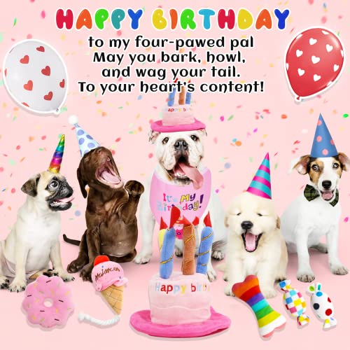 lilfrd Dog Birthday Toys Girl, Squeaky Plush Birthday Cake Hat Bandana, Birthday Gifts for Small & Medium Dog, 9 Pack Pink - style: Pink Birthday Pack