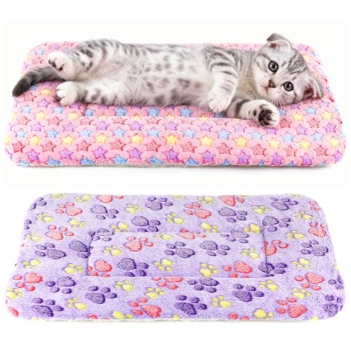 2 Pack Cat Blankets for Indoor Cats, Ultra Soft Reversible Mat, Fluffy Flannel Blanket for Small Dogs and Cats, Washable Pet Pad - color: Red and Purple, size: Small